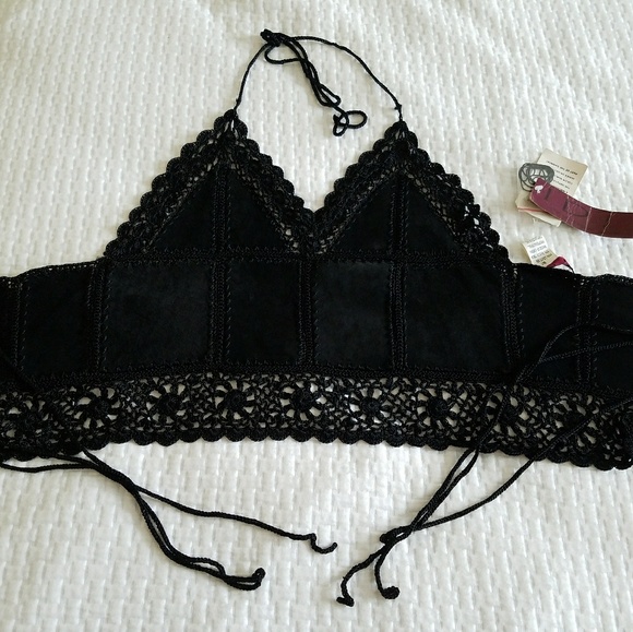 IDI by Mathew Tops - IDI by Mathew Suede Leather & Crochet Halter Crop